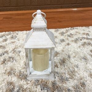 White Rustic Lantern with Cream Candle